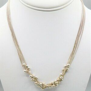 Lk New~925 Sterling Silver 6 Strand Chain and Floating Ball Bead Necklace